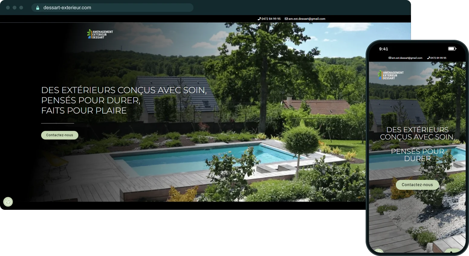 Site d'Aménagement Extérieur Dessart, sur ordinateur et sur téléphone